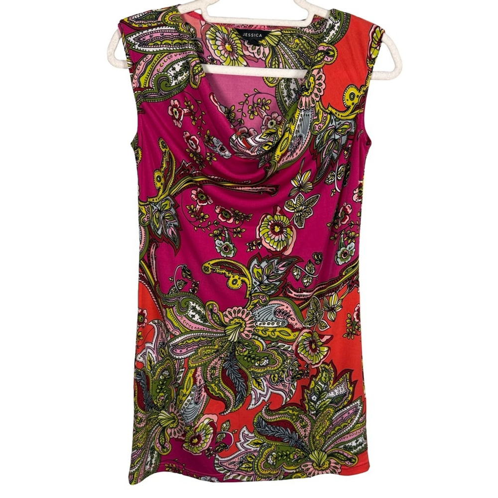 Jessica Pink and Orange Paisley Print Dress Tunic Size 0 Vacation Summer Resort